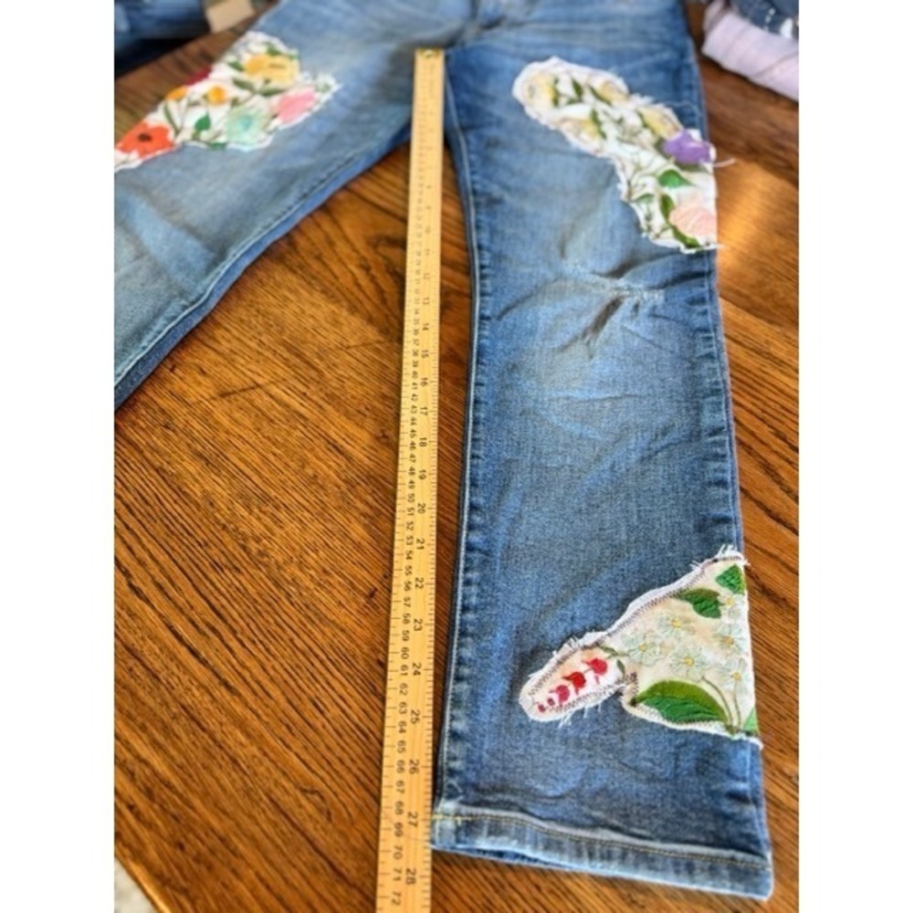 Unique Pilcro Floral Patchwork Mid Rise Straight Leg Jeans Women Sz 30 stretch - Picture 5 of 11